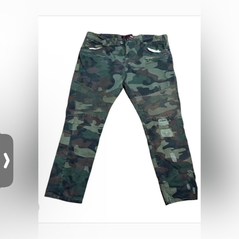 R sole Men's Camouflage Biker Jeans Slim Fit Green Big & Tall Size 44x32